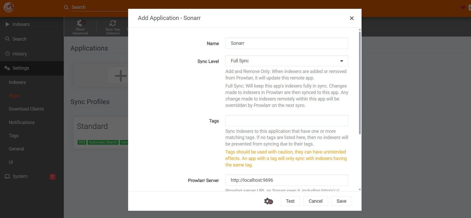 Connect Sonarr and Prowlarr